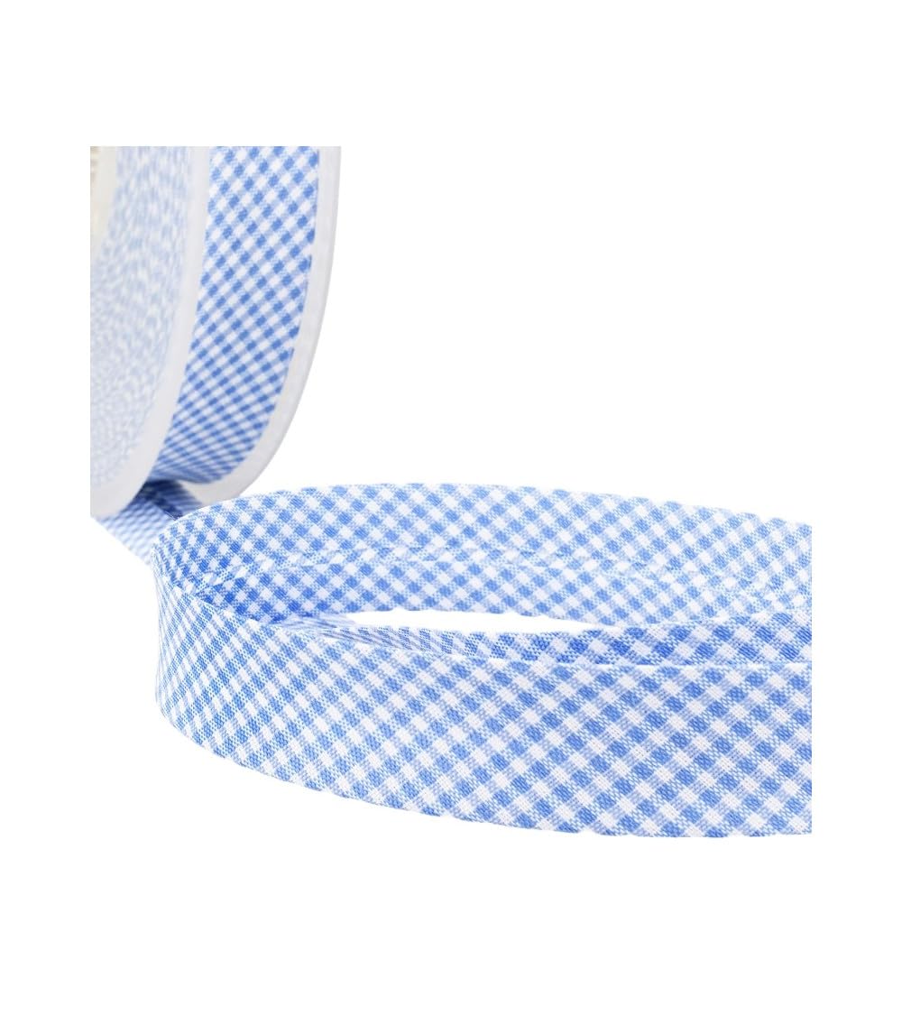 Biais Vichy tissé bleu 30mm en mercerie disquette 25m polyester coton couture