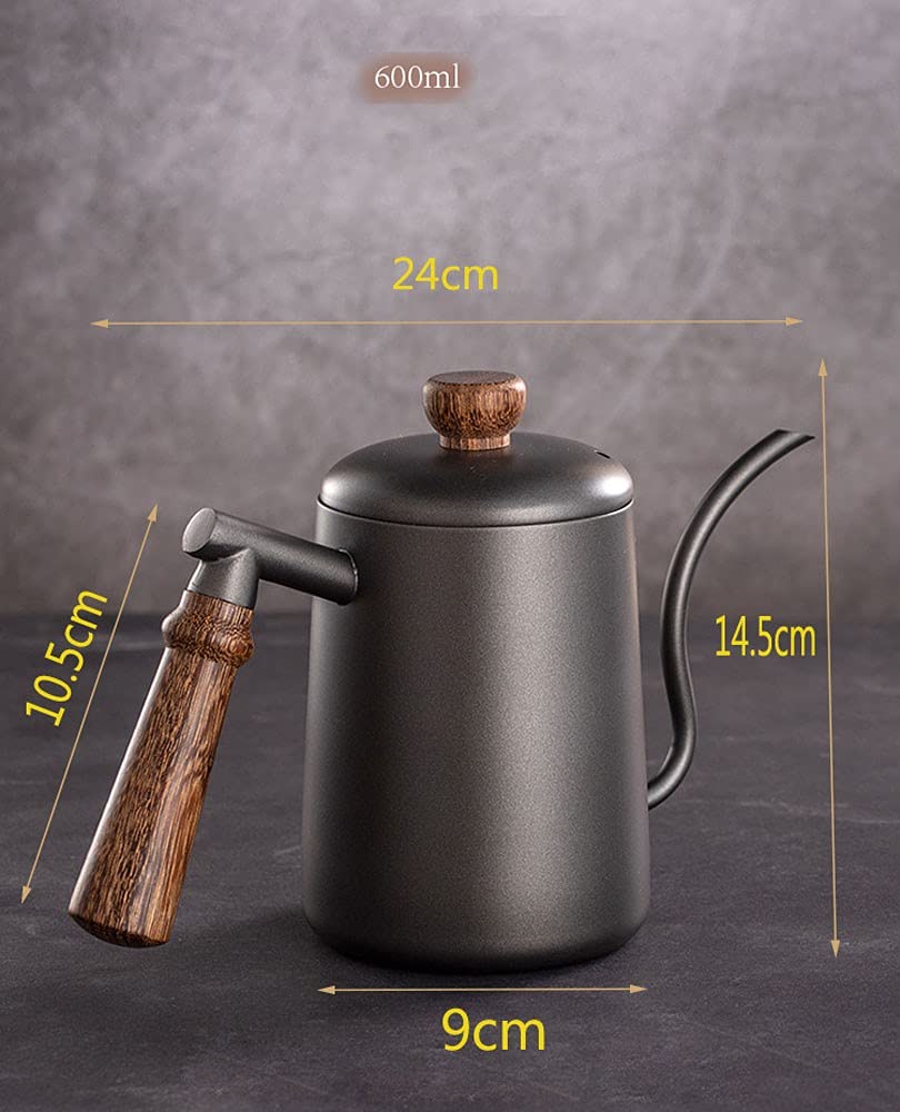 Bollitore a fischio Bollitore per Acqua a Collo di Cigno Nero Bollitore per tè e caffè a Goccia con Manico in Legno Bollitore in Acciaio ino