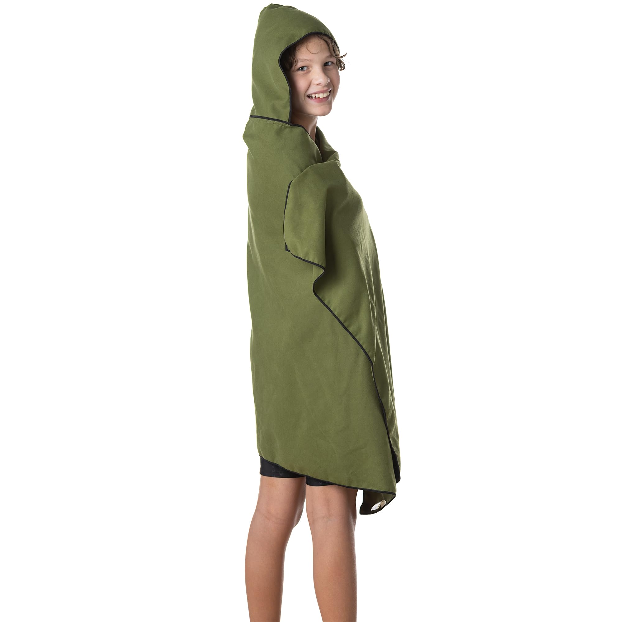 Flow Hydro - Toalla deportiva de microfibra de secado rápido para natación, piscina, triatlón y otros deportes acuáticos en tamaños mediano, grande, extragrande y con capucha (verde militar, grande