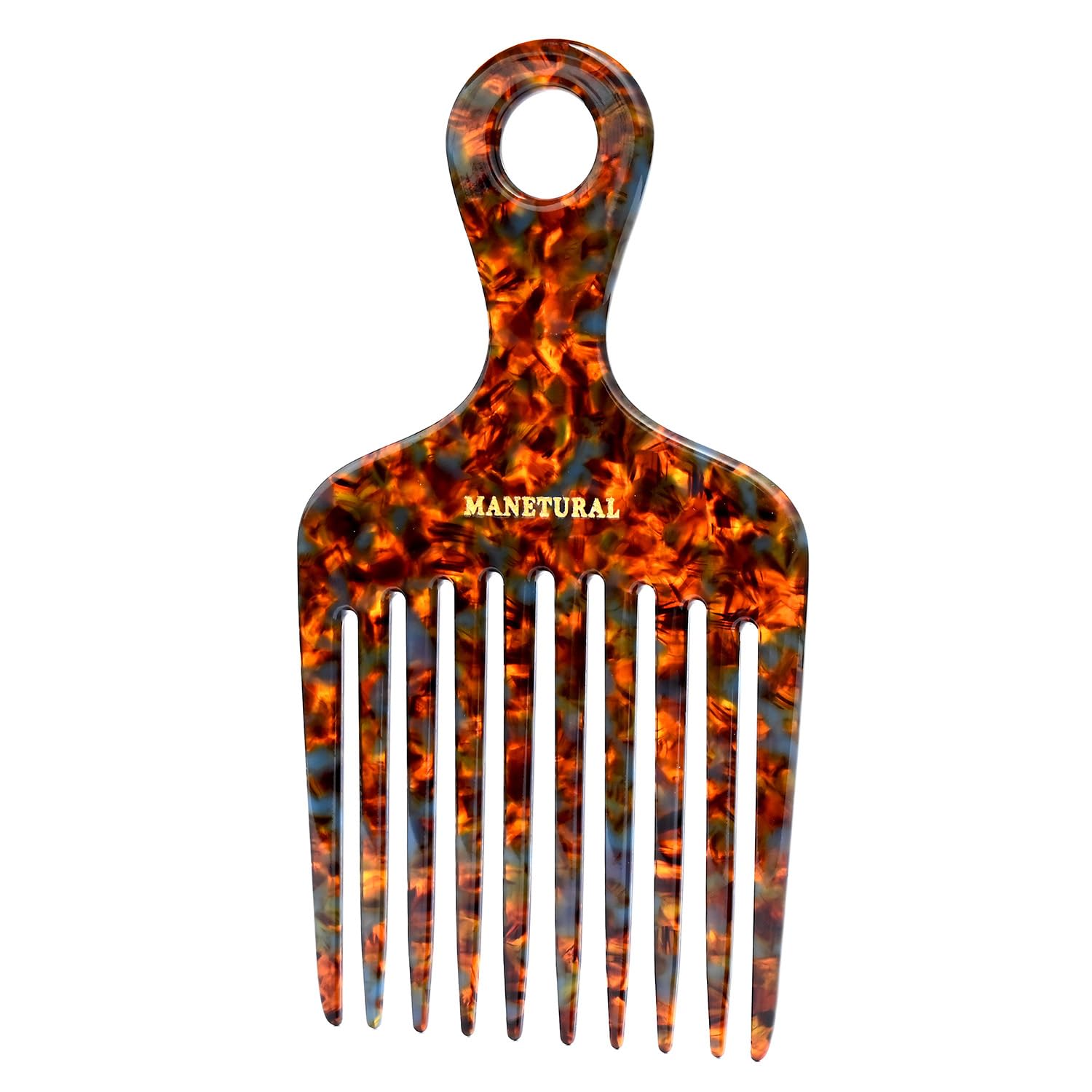 MANETURAL 14N Long Tooth Comb, 2 PACK, Tortoise A, Cellulose Acetate, Hair Pick for Wavy, Kinky, Curly, Afro Hair - Women, Kids & Men's Beard,