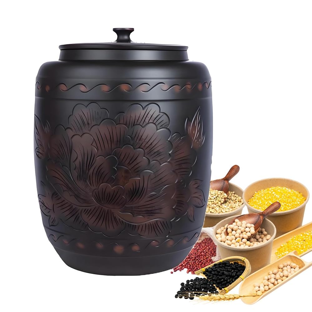 SXHJDY Rice Grain Storage Container 33lb 55lb, Ceramic Rice Jar With Lid, Food Airtight Storage Jars Kitchen Countertop Canisters For Flour Coffee Nuts Tea(25kg/55lb)