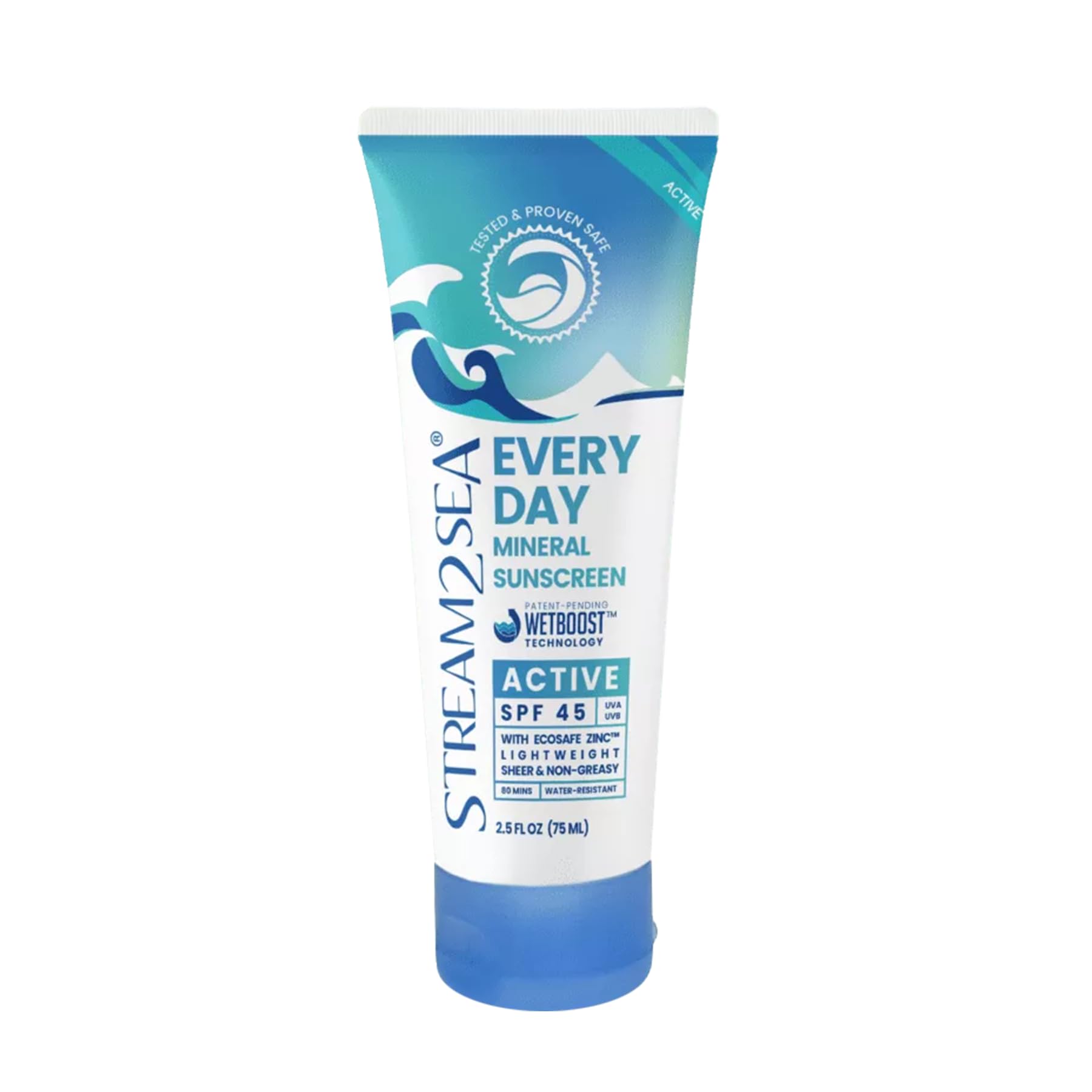 SPF 45 Every Day Active Mineral Sunscreen | 2.5 Fl Oz Biodegradable & Reef Safe Sunscreen for Face & Body | Non-Greasy, Lightweight & Sheer Mineral Protection Against UVA & UVB by Stream2Sea