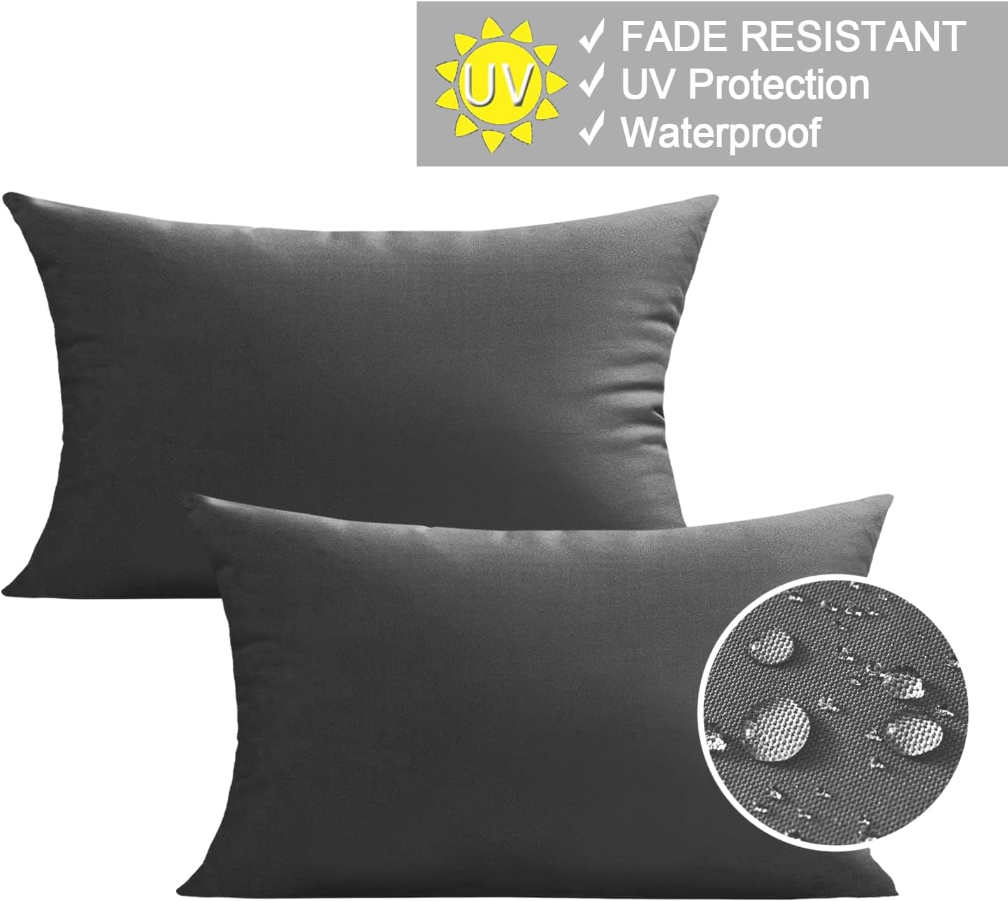 VAKADO 12x20 Outdoor Waterproof Throw Pillow Covers Set of 2 Decorative Grey Outside Patio Furniture Cushion Cases Decor for Garden Bench Porch Couch Tent Sunbrella