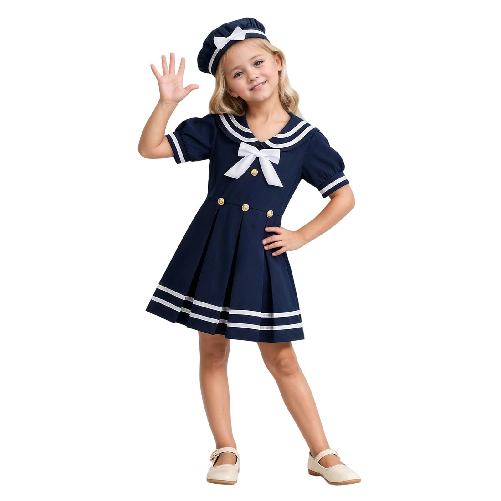 Elegante costume da marinaio per bambini con gonna a pieghe per teatro scolastico e feste