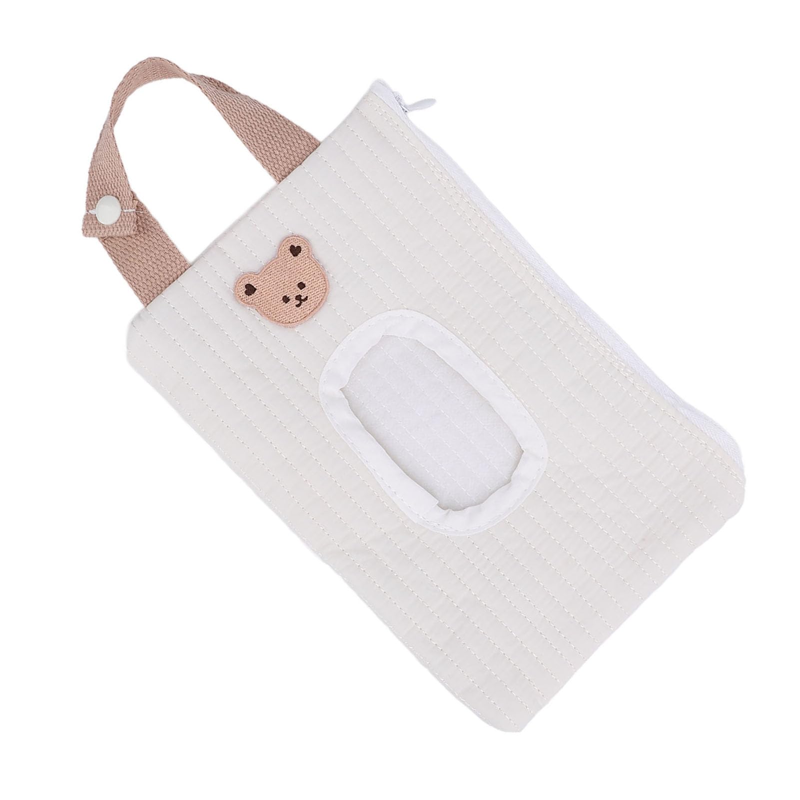Zunate Travel Baby Wipes Box/Cover with Zipper, Embroidered Cartoon Design, Portable Loop Refillable Wipe Dispenser Bag (White Bear) — view 8