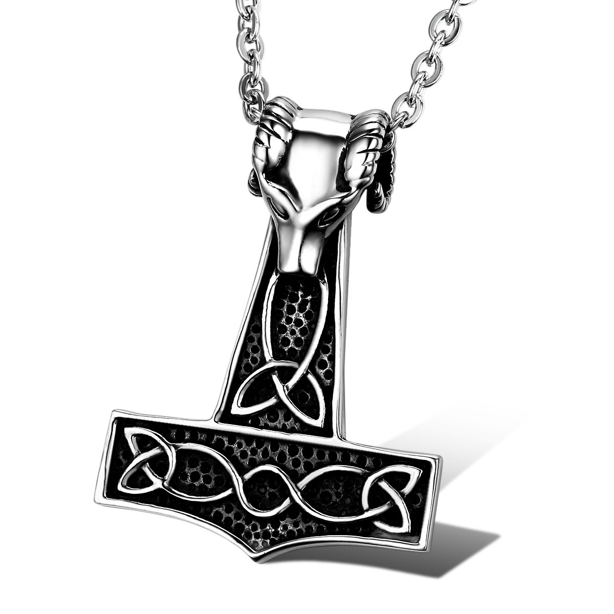 Cupimatch Herren Halskette, Edelstahl Wolf Kopf Thors Hammer Keltisch Knot Anhänger mit 55cm Kette, Silber Schwarz Gold