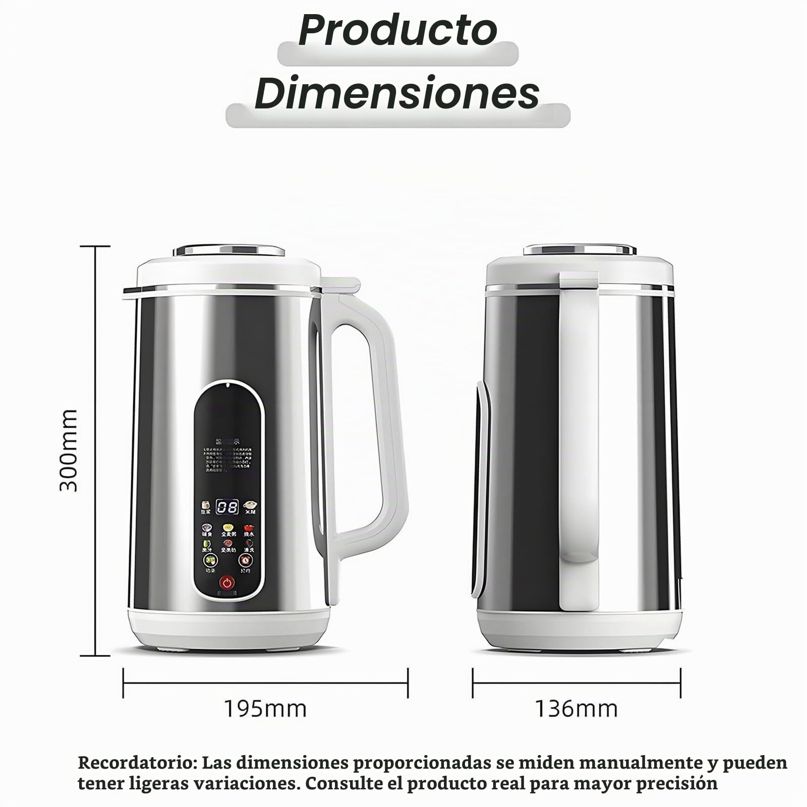 Máquina para Preparar Leche de Frutos Secos de 1.2 L, de Acero Inoxidable, con 8 menús Inteligentes, Temporizador de 24 h, Pantalla LED, Limpieza automática y Cortador de 12 Cuchillas