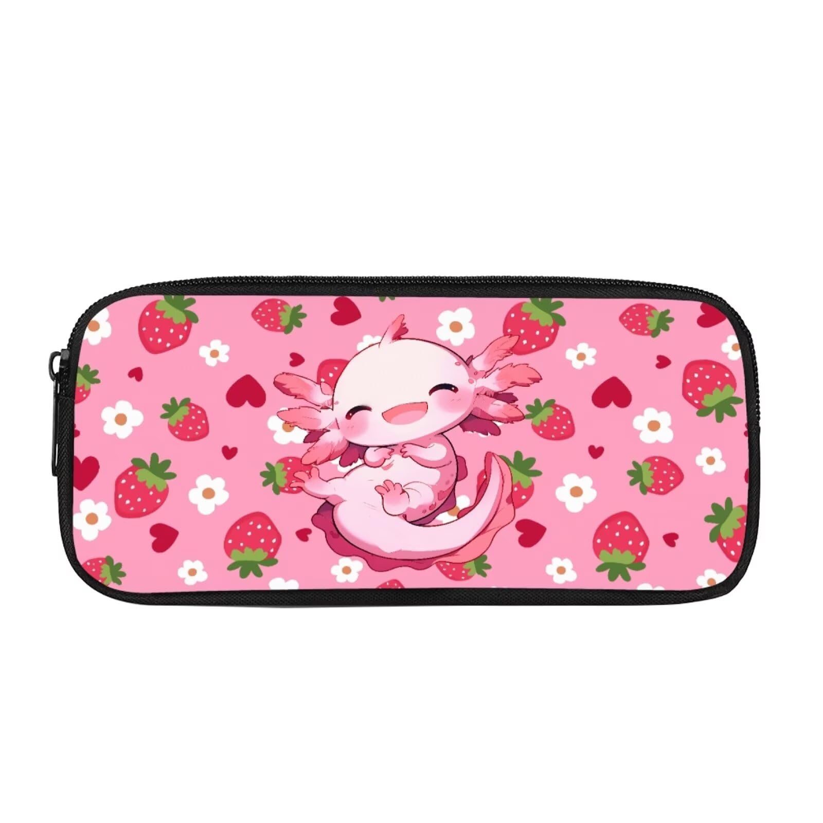 chaqlin Axolotl Pencil Case for School Kids Children Large Pen Bags Stationery Box Pouch Strawberry Pencil Holder Big Capacity Desk Organizer School Supplies for Girls โ image 1