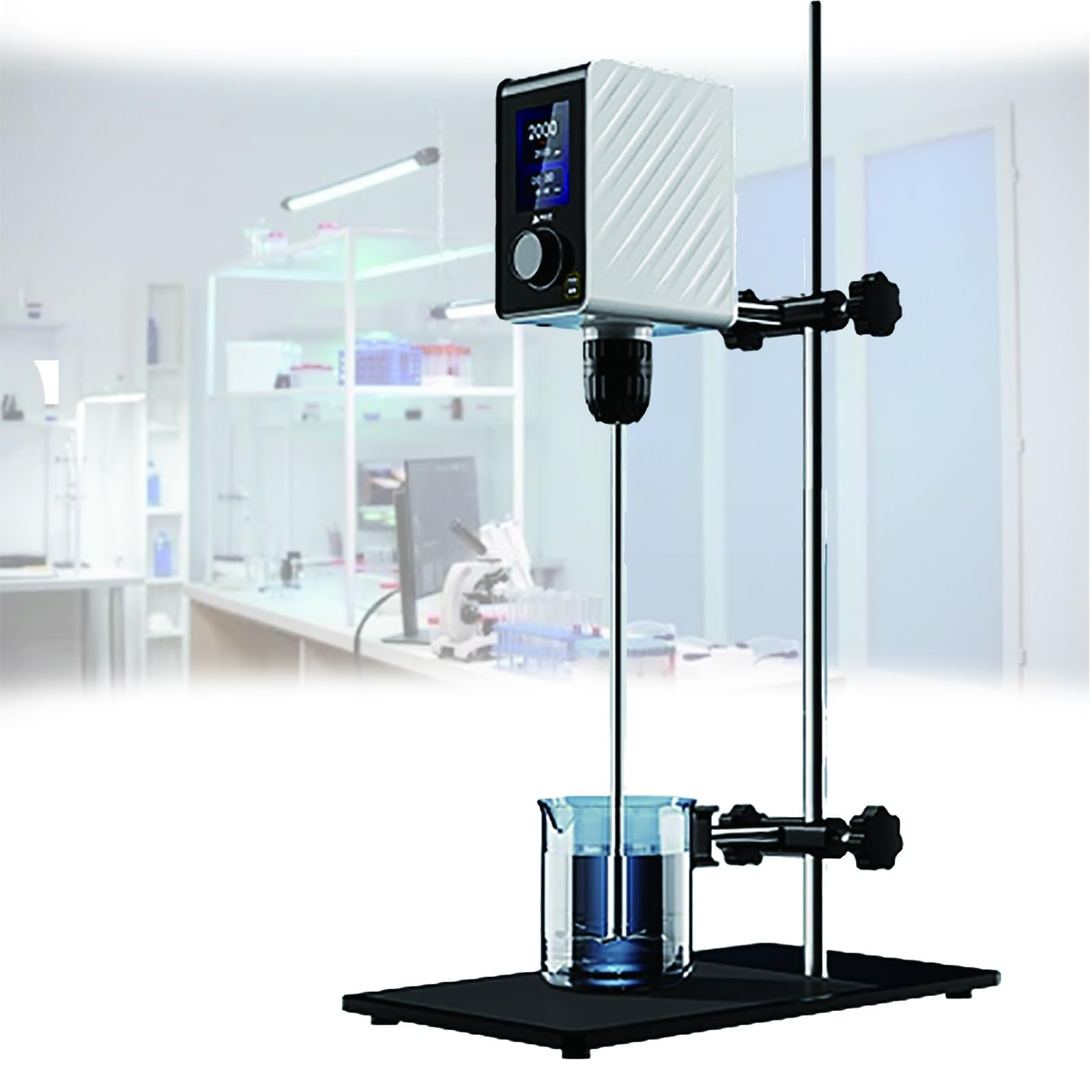 Agitador superior, ajustable 2200 rpm, capacidad máxima de 20 litros, paleta mezcladora de acero inoxidable 304, base extragrande para investigación química y biología