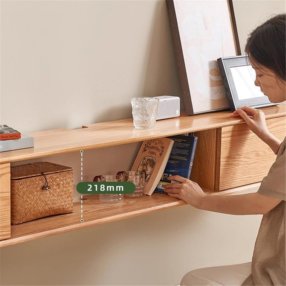 Szafka pod TV Dębowa pływająca szafka pod telewizor, ścienna, centrum konsoli multimedialnej z przesuwanymi drzwiami, półka do salonu, sypialni(1600x250x250mm)