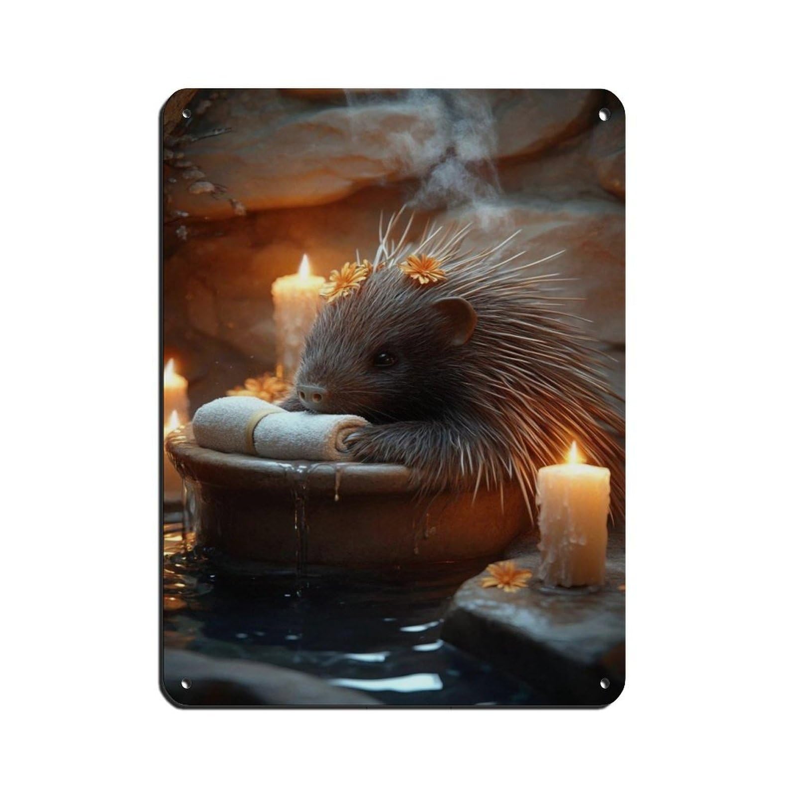 Lxwnze 30L X 40W Cm Adorable Porcupine,Cute Animalposter Tin Sign Vintage Metal Pub Club Cafe Bar Home Wall Art Decoration Poster Retro 12X16inch(30X40cm)