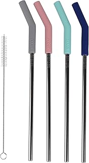 Decor Go Reusable Stainless Steel Straws Pack of 4 Pieces