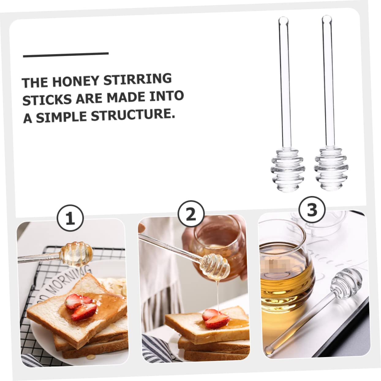 Cabilock 2pcs Honey Comb Sticks Stirring Rods for Tea Jam Portable Honey Dippers Spiral Design Long Handle Kitchen Supplies