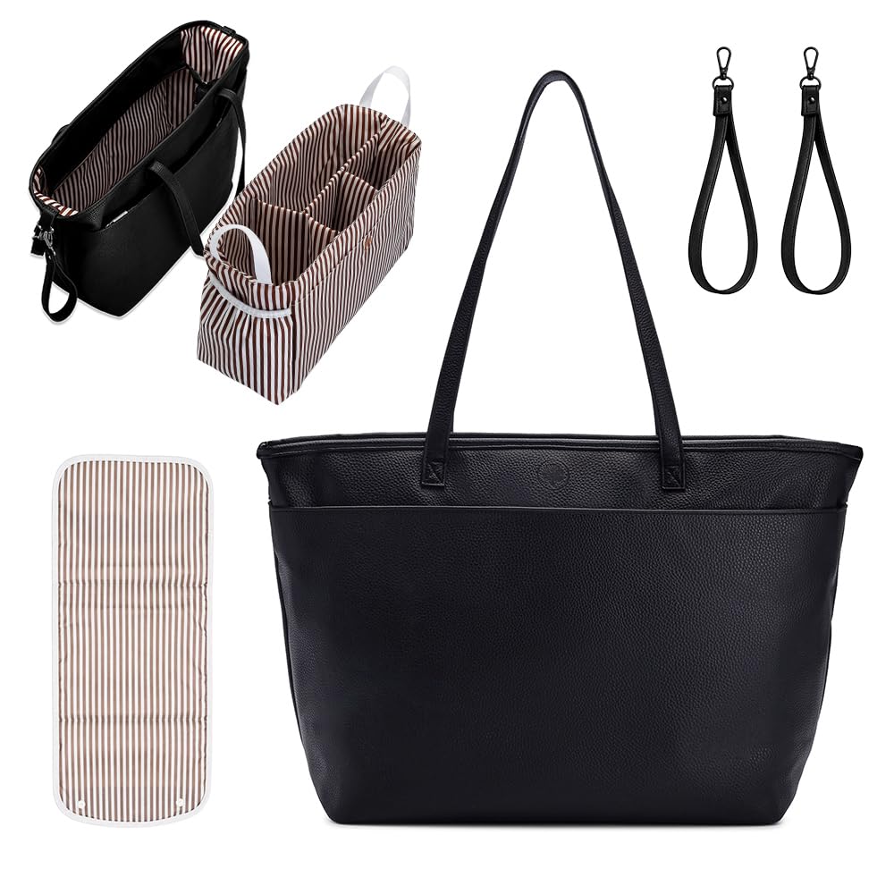Parker Baby Willow Tote Bag | Stylish Vegan Leather Diaper Bag Tote with Modular Storage & Removable Inserts & Roomy Interior