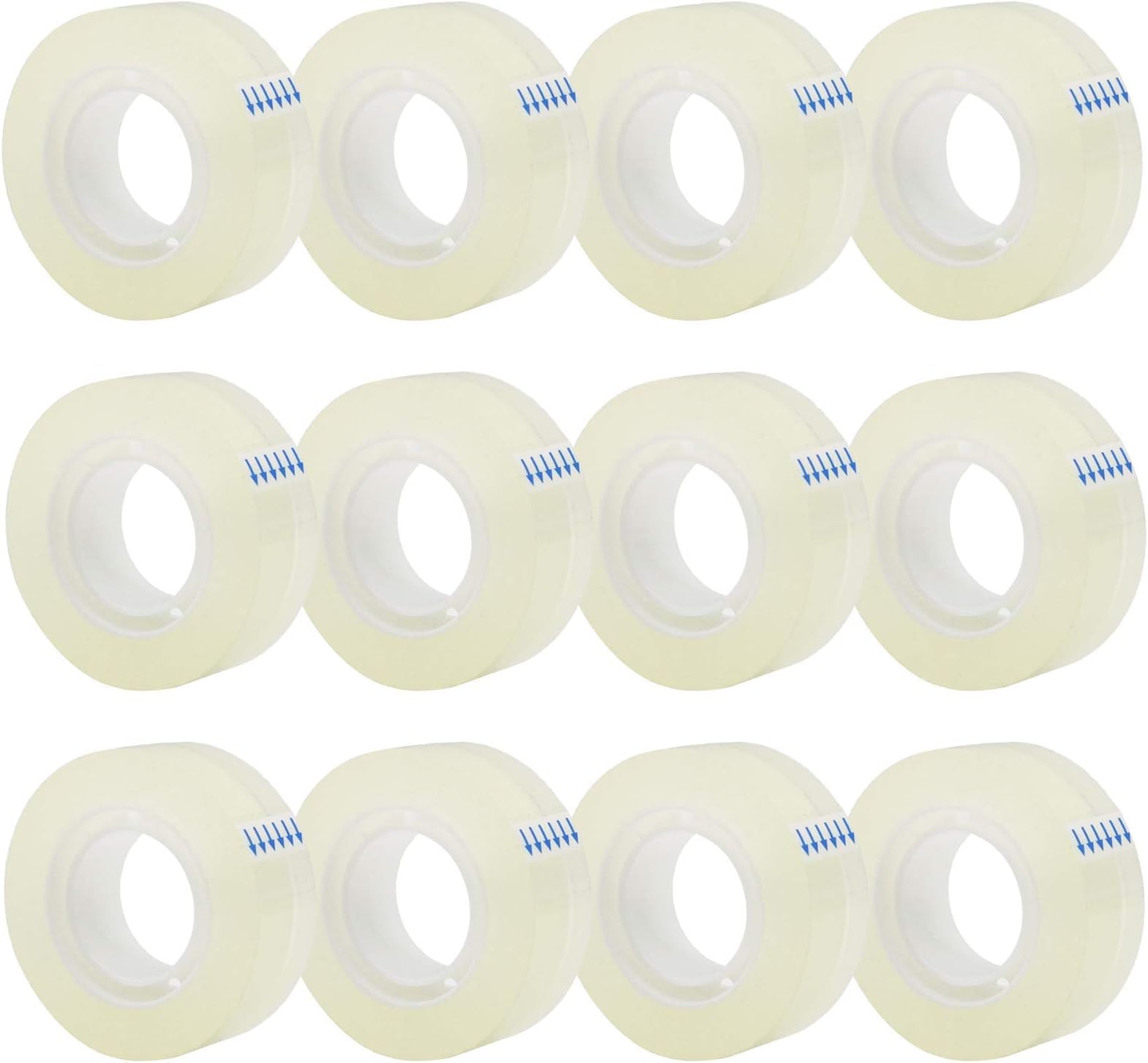 12 Rolls Transparent Tape Refills, Clear Tape, All-Purpose Transparent Glossy Tape for Office, Home, School
