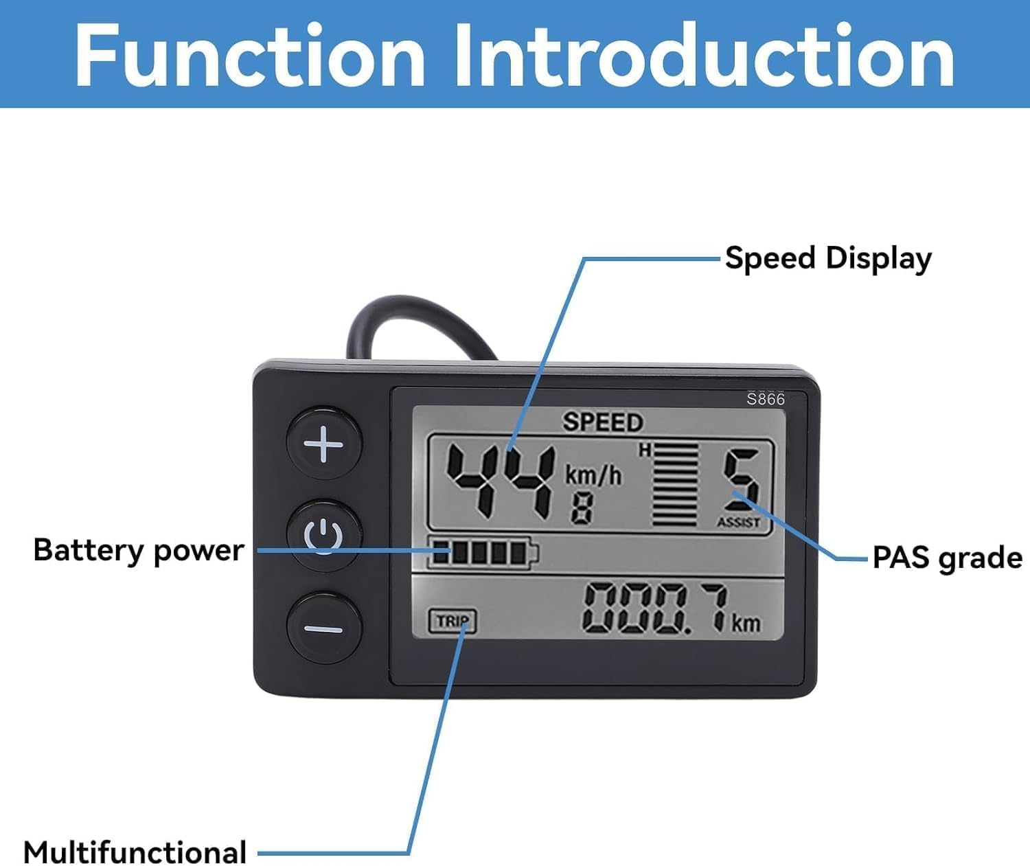 Écran LCD S866 Pour Vélo électrique - Grand écran étanche, Facile à Installer Sur Guidon 22,2 Mm - 2