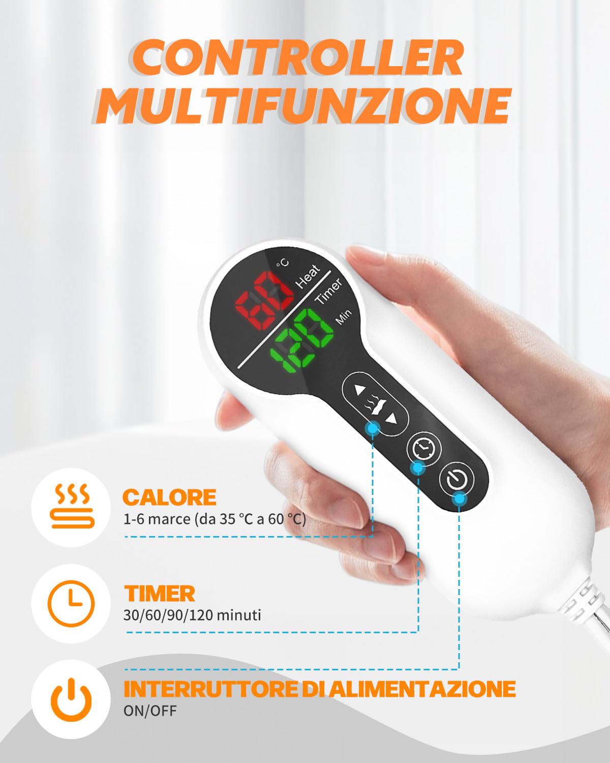 Maxesla Termoforo Elettrico con 6 Livelli di Temperatura,4 Impostazioni del Timer Cuscino Riscaldante,Termoforo Lavabile 30x60cm con Riscaldamento Rapido,Allevia il Dolore Corporeo per Schiena