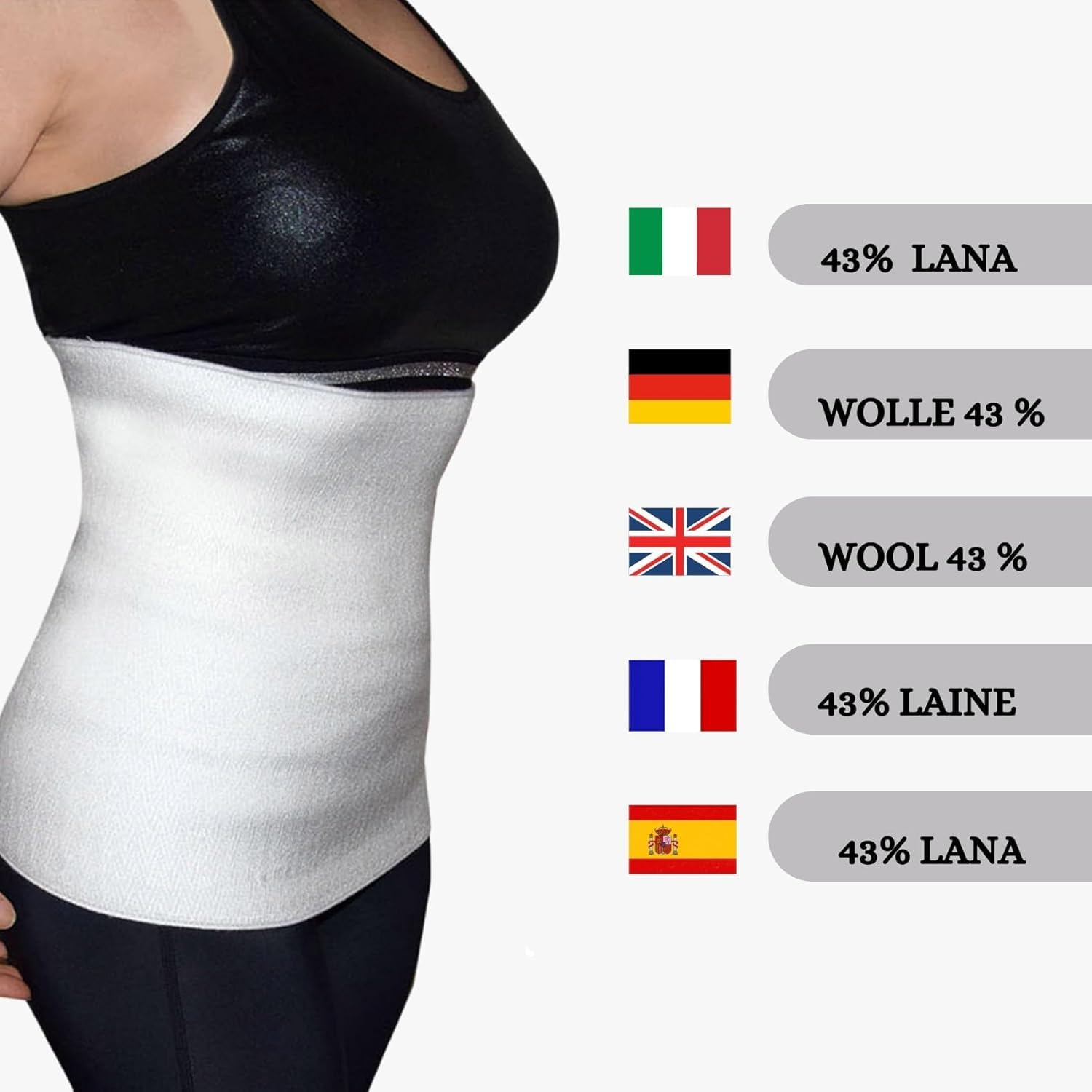 BODYPERFECT Ceinture lombaire chauffante Laine Abdominale Homme Femme Gaine ventre plat SMALL