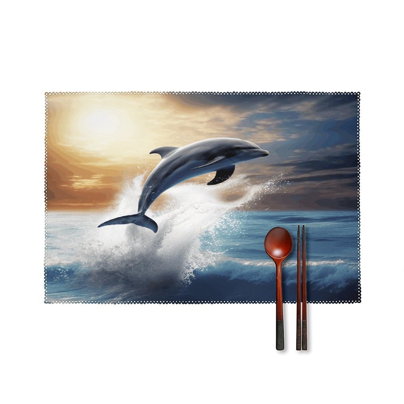 Beautiful Dolphin Placemats Set of 4 Heat Resistant Non-Slip Place Mats for Dining Table Washable Placemat Wipeable Dining Table Mat Canvas Place Mats Dining Table Decor