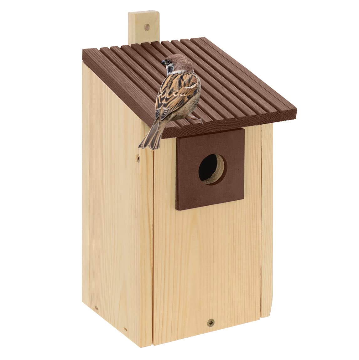 Nido de madera B20-NPx4, nido de madera, caseta para pájaros, nido de madera natural, resistente a la intemperie, construcción de madera maciza, decoración para jardín, +marrón