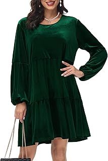 Sponsored Ad - Women's Velvet Dress Long Puff Sleeve Loose Flowy Swing Tunic Dress Plus Size Fall Dress with Pocket
