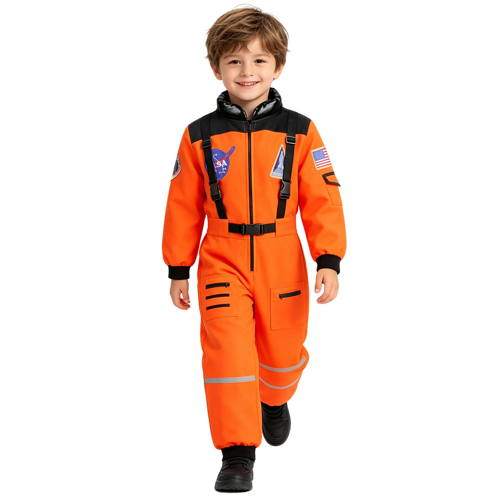 DiULi Kids Astronaut Costume, Orange Unisex Space Explorer Jumpsuit,S