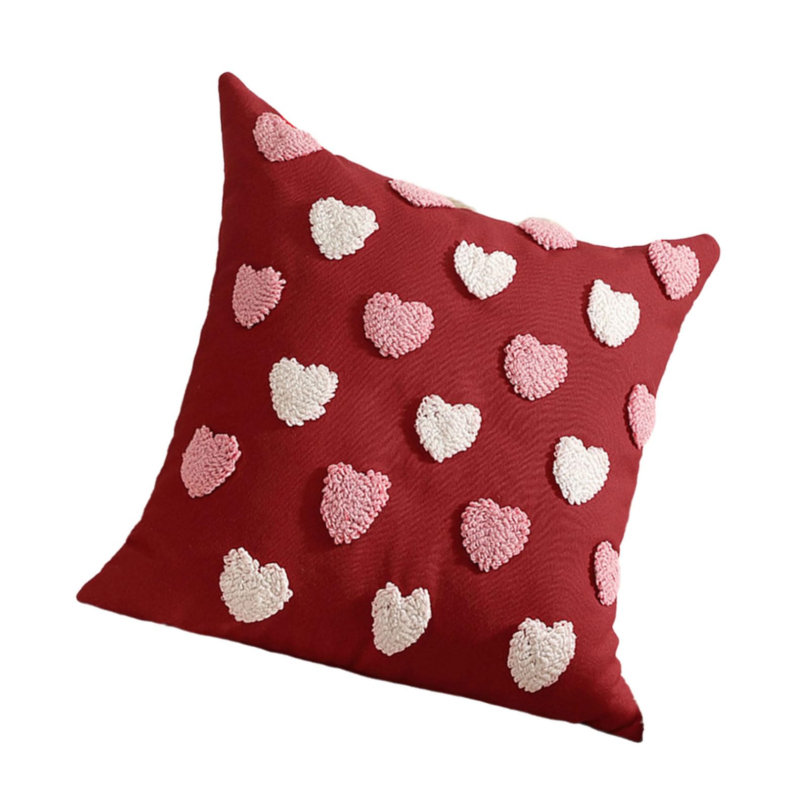Buxuaaaa Love Heart Accent Pillowcase with Florals Embroidery, Soft Polyester Cotton Pillow Cushions for Romantics Home Sofa Cushions Covers