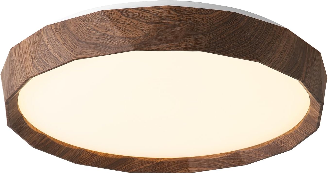 ANYLOVE 15 inch LED Flush Mount Ceiling Light Fixture,3000K 4000K 5001K Adjustable Ceiling Lights, Farmhouse Oak Wood Grain Ceiling Light for Bedroom Hallway Bathroom Kitchen 15 Inch - Walnut Wood Grain - 32W