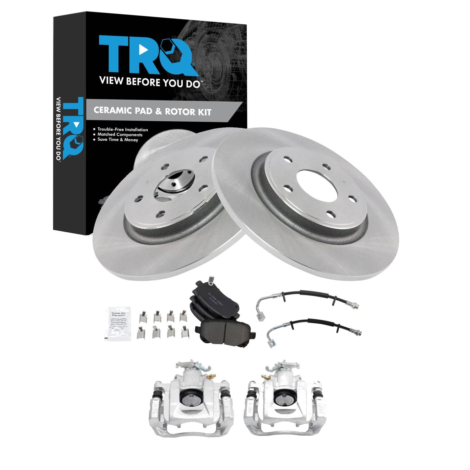 TRQ Rear Brake Pad &amp; Rotor Kit Ceramic Compatible with 2012 Volkswagen Routan