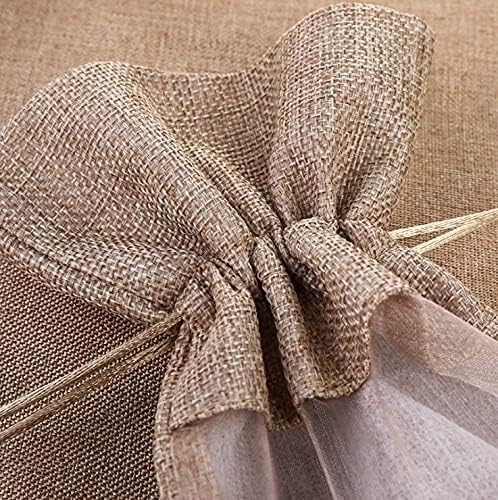 Miniatura 6 de Bolsas de vino de arpillera premium, 10 bolsas de regalo de vino de yute natural con cordón y ventana transparente para fiestas de cata de vinos,