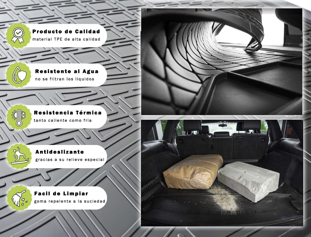 Protector Cubre Maletero de Goma Premium Compatible con Citroen Berlingo II + Peugeot Partner Tepee | 5 Plazas | 2008-2018 | Ajuste específico para Bandeja emaletero Cubeta Alfombrilla