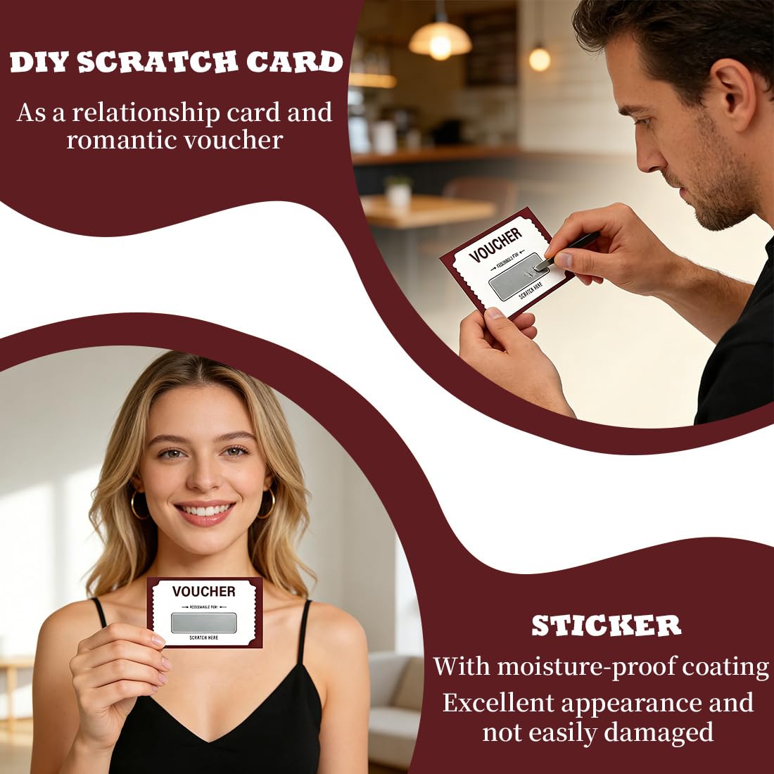 Carte Gratta e Vinci Vuote Rosso con Adesivi, Biglietti Scratch Off per Buoni Regalo DIY - Fornitura per Feste, Aziende, Compleanni e Matrimoni