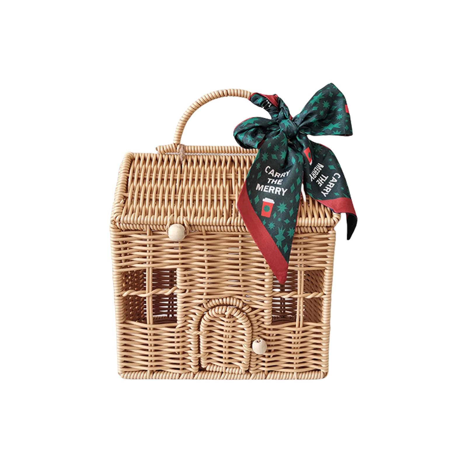 Hsioluted Rattan Picnics Basket House Shaped Suitcase Elegant Gift Packaging Box for Birthdays and Holidays Rattan Picnics Basket