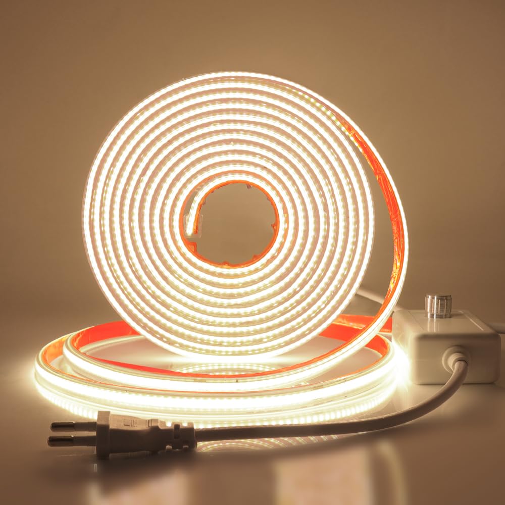 Tira LED COB regulable 220V [25m, Blanco Natural 4000-4500K],IP65 impermeable flexible,288 LEDs/m Mangueras LED FCOB cortable CRI85+,iluminación para dormitorio,cocina,sala de estar y tiendas