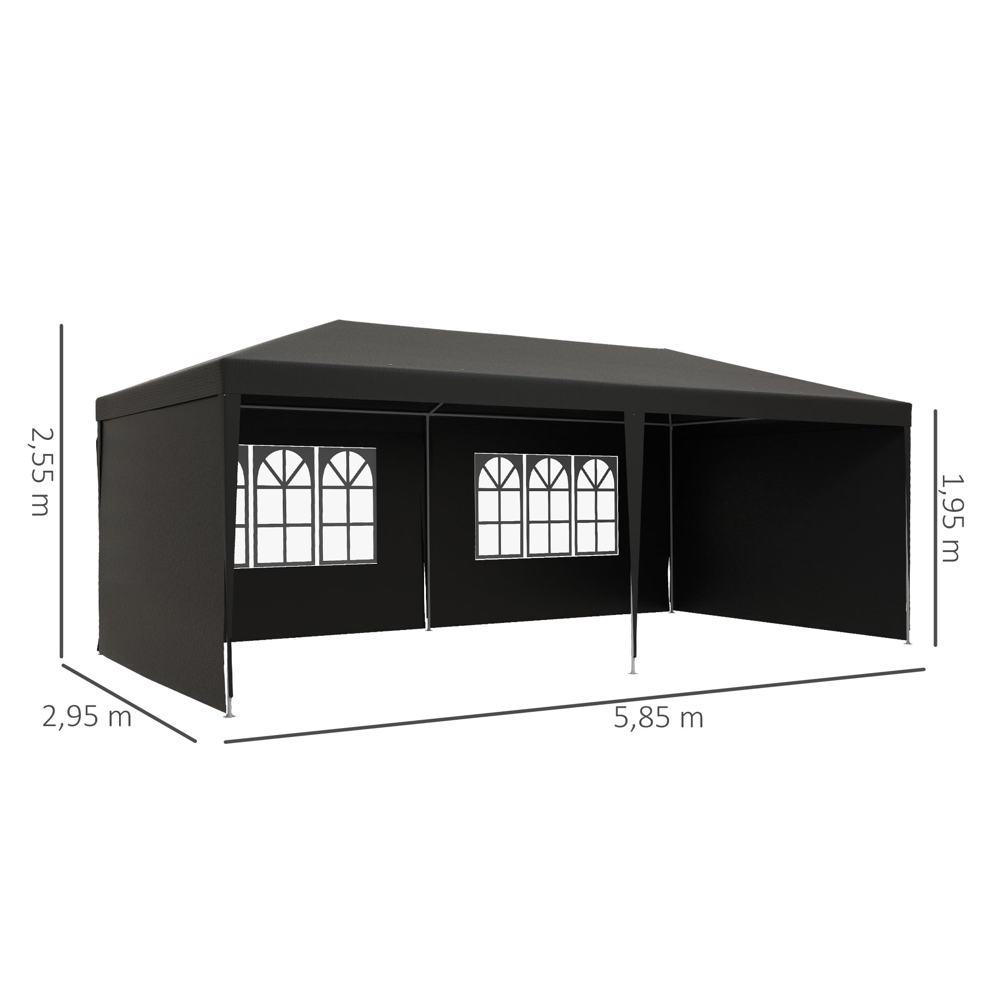 Outsunny Carpa de Jardín 6x3 m Cenador Pabellón de Jardín con 4 Paredes Laterales y 2 Ventanas Visibles, Marco de Acero, Anti-UV, Impermeable, Gazebo para Patio, Exterior, Camping, Gris Oscuro
