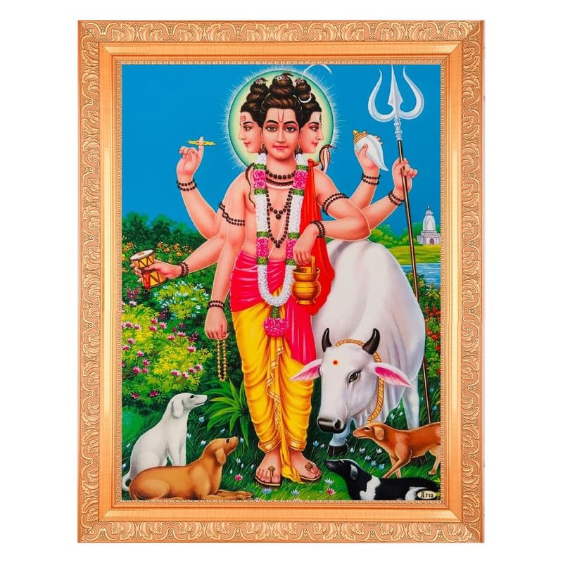BM TRADERS Datta Maharaj Beautiful Sparkle Print Painting Photo In Golden Artwork Frame (11 x 14 Inch)