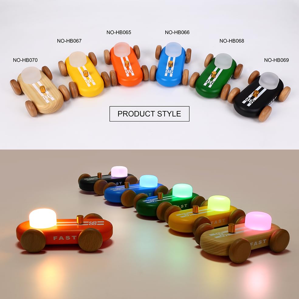 Luce notturna in legno per bambini, 7 colori, ricaricabile tramite USB, colore: nero