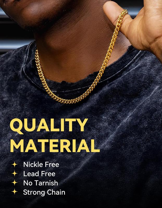 ChainsHouse Miami Cuban Chain Necklace for Men Women, 3mm/6mm/9mm/12mm Width, 316L Stainless Steel/14K Gold/Black Plated, Hypoallergenic Mens Hip Hop Chain, 14"/18"/20"/22"/24"/26"/28"/30"2