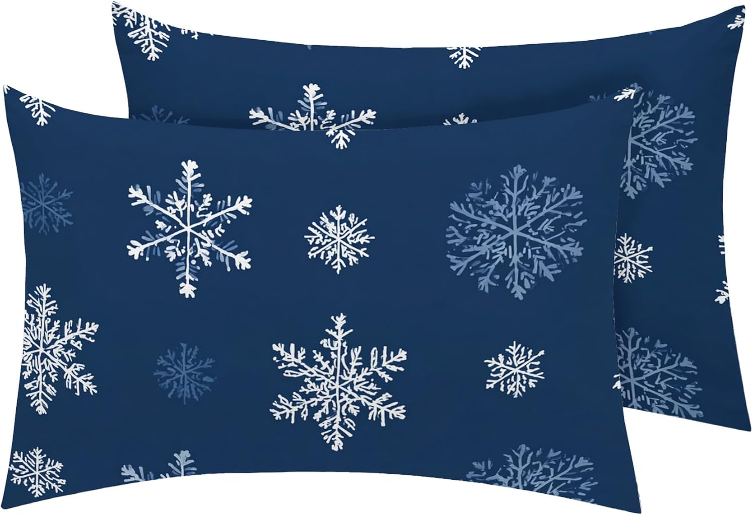 Snowflake Pillow Cases Standard Size Set of 2 - Soft Breathable Microfiber Pillowcases with Envelope Closure, Xmas Snowflakes Winter Holiday Patterned Pillow Covers, Christmas Decor
