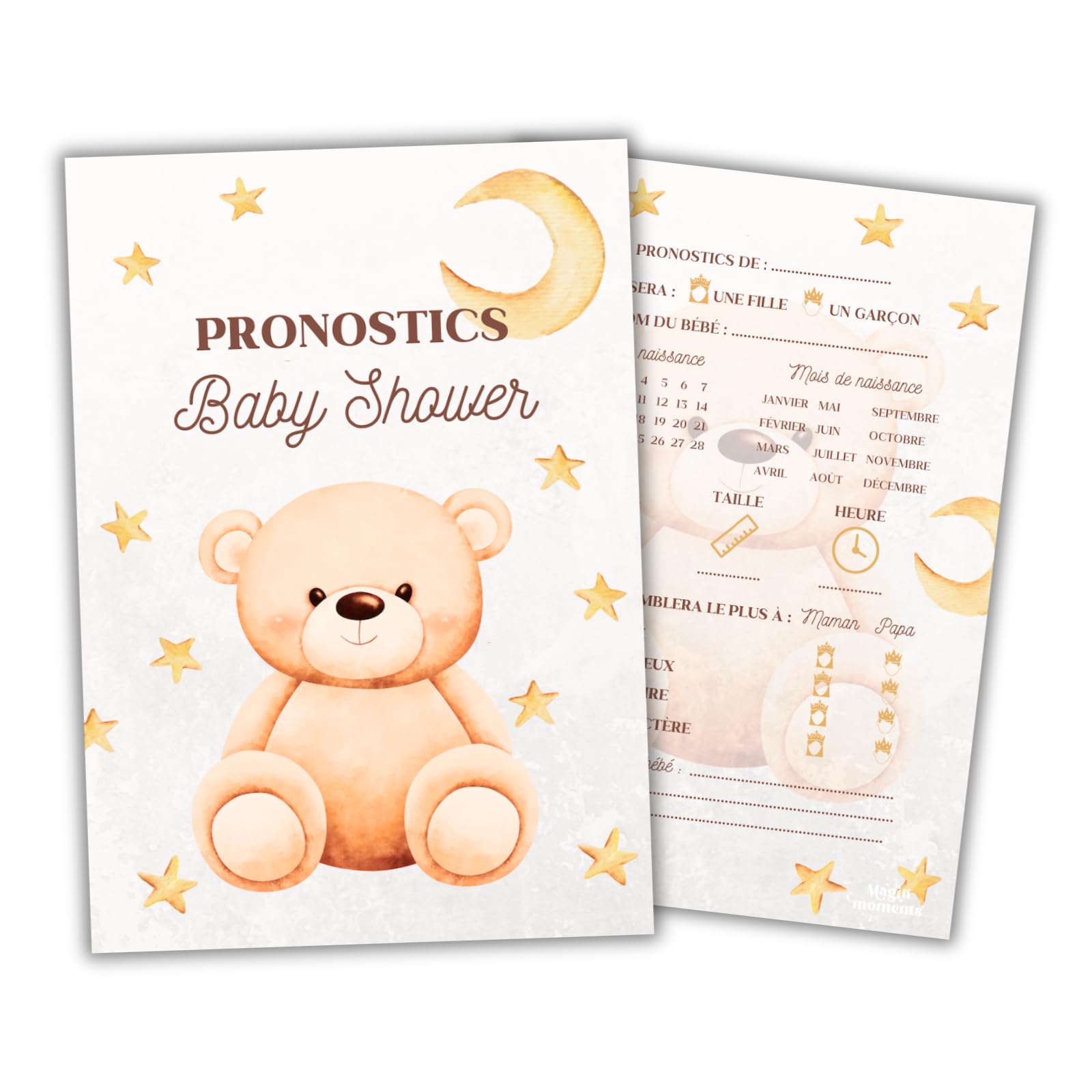 20 Cartes De Pronostics Baby Shower RXLITE – Thème Rifle, Mixte, Français, Design Moderne, 21x15 Cm, Papier 400g