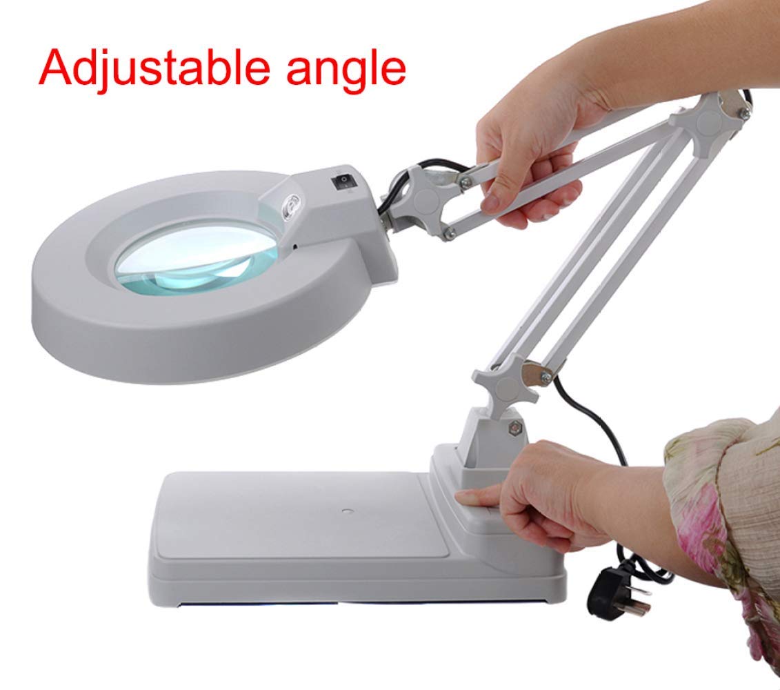 Lupa LED 3X/5X/8X/10X, Lupa de 127 mm con Soporte de lámpara LED, Altura Ajustable, para Mesa o Escritorio. Lupa iluminada para Lectura, Manualidades y Pasatiempos.