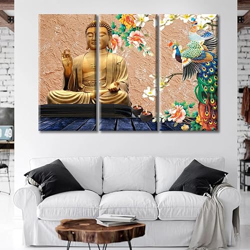 Vista 242 de TUMOVO Wall Art for Living Room Buddha Sculpture Flower Paintings Canvas Wall Art 3 Panel Wall Art Canvas Artwork Wall Decor Large Wall Decor Canvas