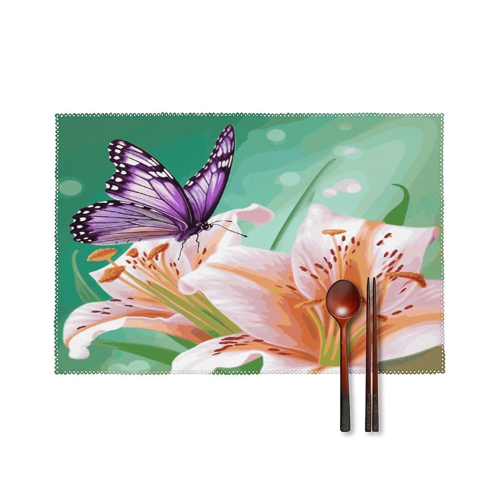 Fekiloot Style Lilies And Butterfly Placemats Set Of 6,Table Mat