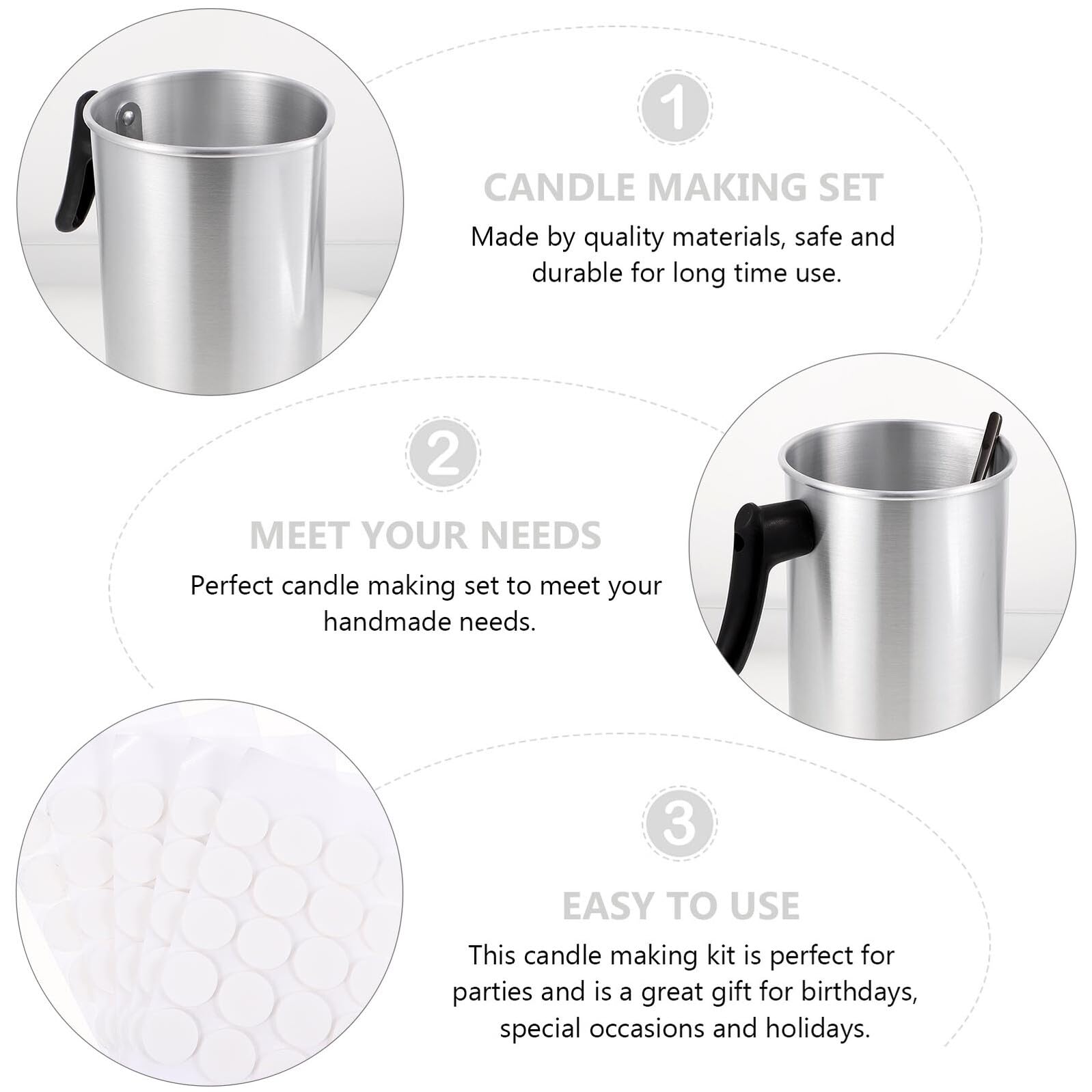 Veemoon Kit la Fabbricazione di Candele Tazza in Metallo da 3l Resistente al Calore Strumento per Candele Fai da Te Adatto a Hobbisti e Artigiani Forniture per Creare e Saponi Fatto a Mano