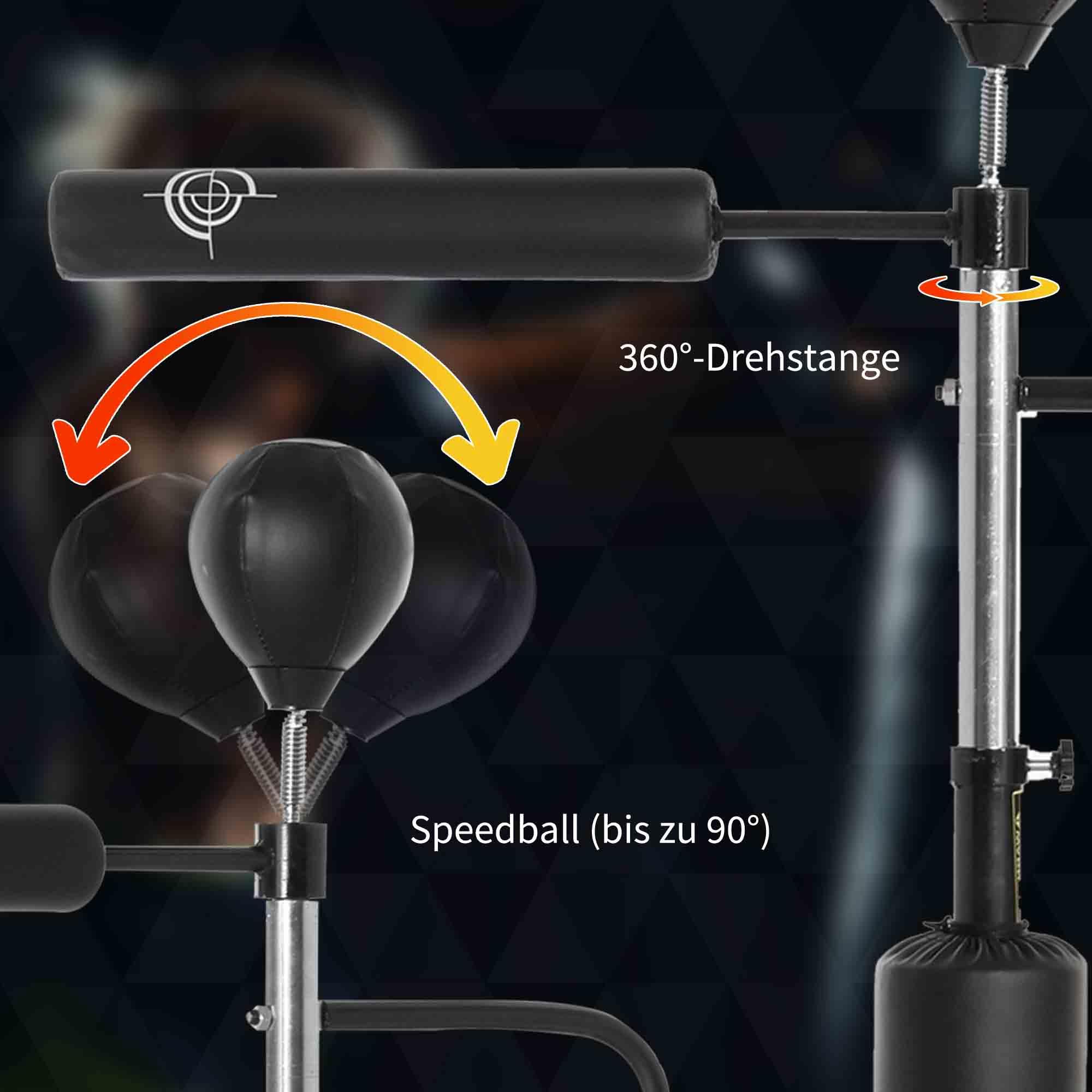 HOMCOM 4-in-1 Boxsack freistehend höhenverstellbar 160-230 cm Standboxsack mit 2 Speedbälle, 360° Reflexstange Punchingball Set Kickboxsack für Erwachsene und Jugendliche MMA Box Training
