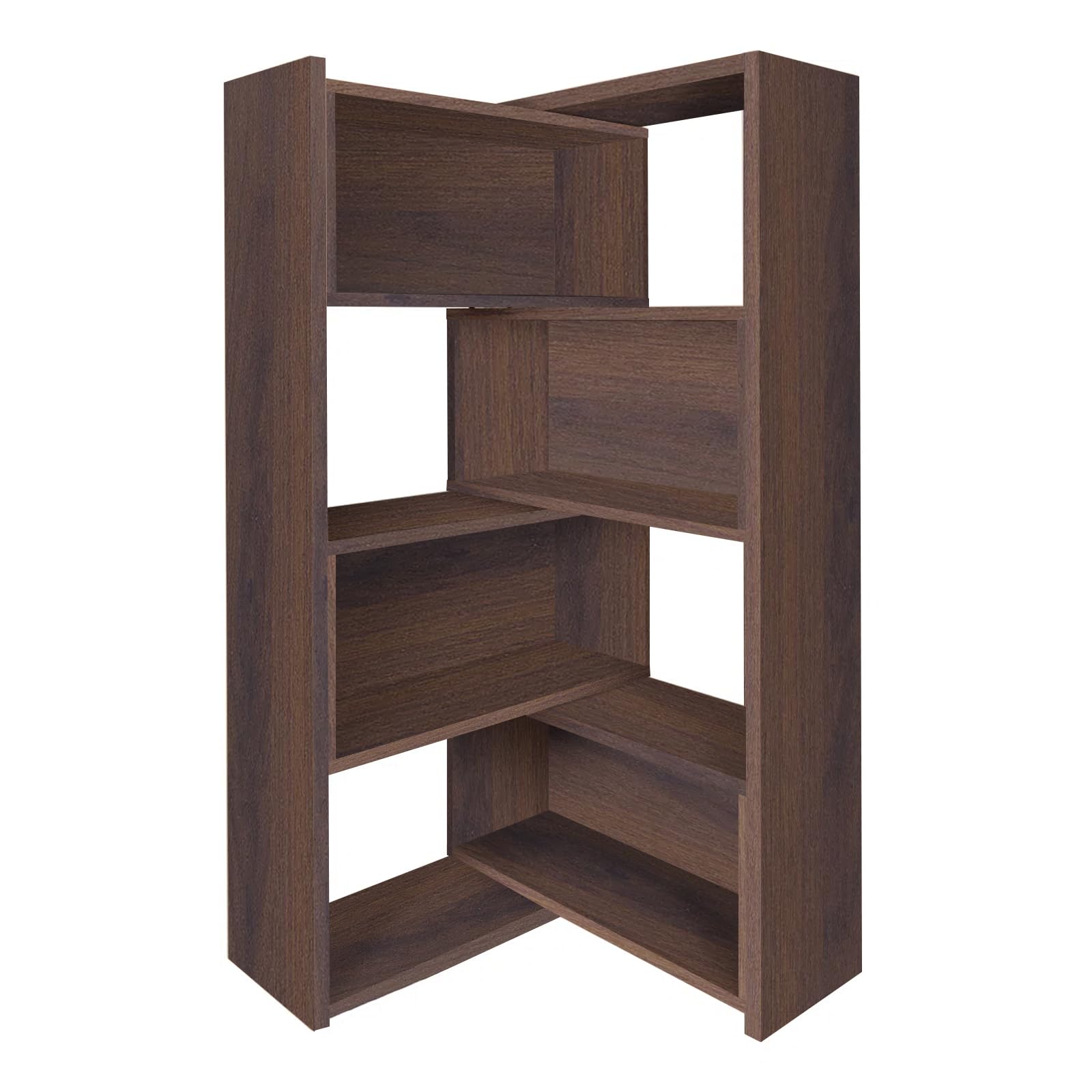 SimpArt Expandable 3-in-1 Bookcase with Adjustable Width, 4-Tier Wooden Storage Shelf, Convertible Straight or L-Shaped Corner Bookshelf for Living