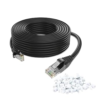 Cat6 Ethernet Cable with Clips by QNECS- 550 Mhz Ethernet Network Cable- Snagless High Speed Patch Internet Computer Cord- UTP CAT 6 Cable with RJ45 Connector for Home Office Servers [Black - 250 Ft]