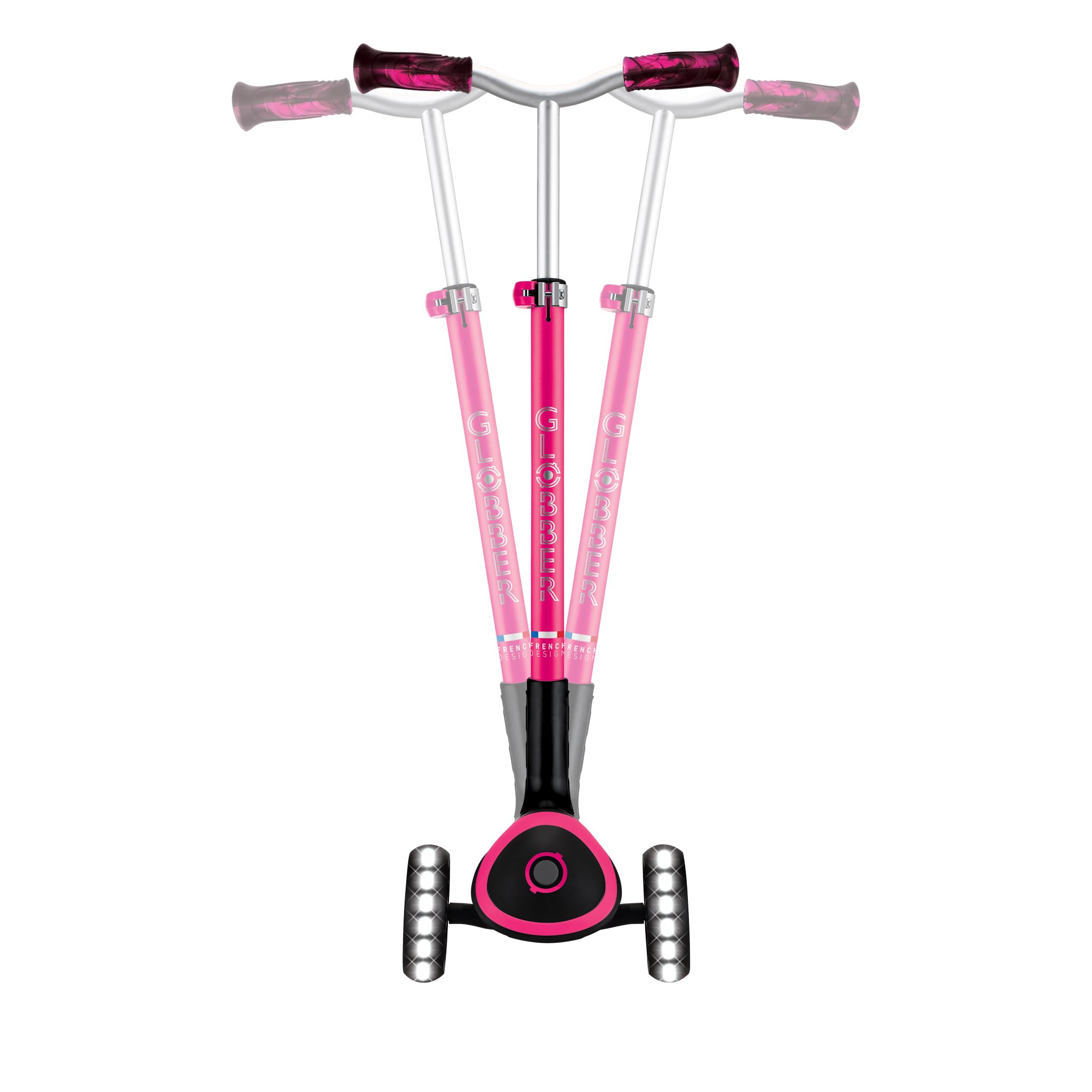 GLOBBER ACE Lights – Tretroller Kinder Teenager, 125/80 mm, ABEC 9, 3-rädrig, höhenverstellbar, LED-Leuchtrollen