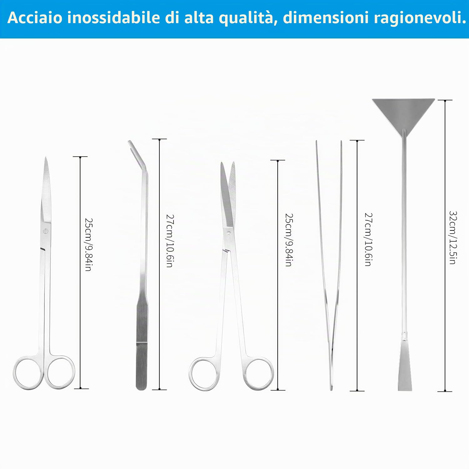 PETTOM Kit di attrezzi 5 in 1 per aquascaping, attrezzatura per paesaggistica acquatica, pinzette lunghe per acquario, forbici e spatola, set di attrezzi per acquario, kit di base per piante
