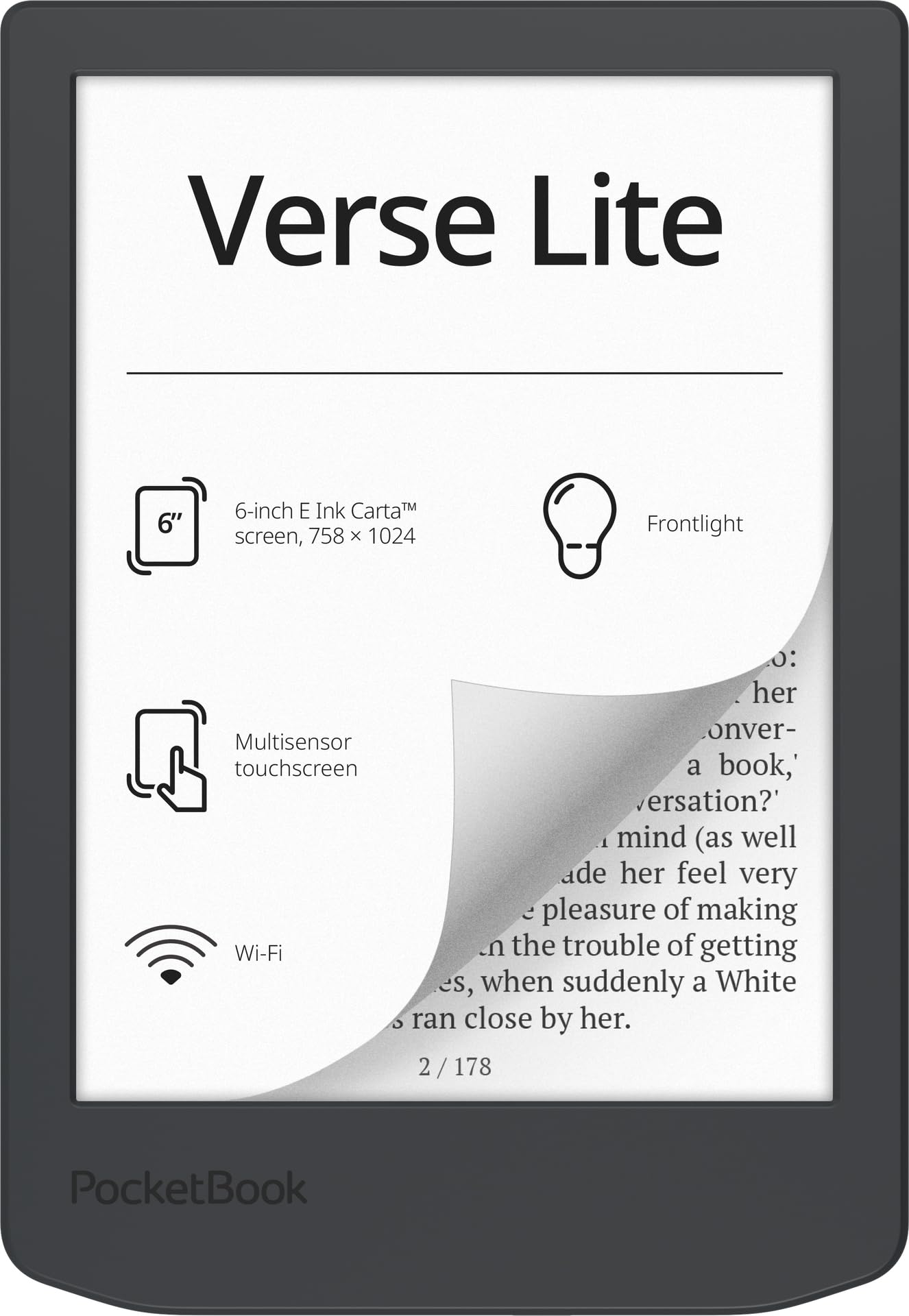 Pocketbook Verse Lite E-Reader, 6" E-Ink Touch, 8 GB, Grau, Dach-Version
